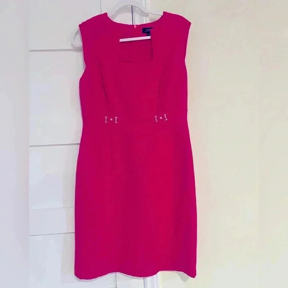 Tahari ASL Hot Pink A Line Knee Length Dress with Gold Details Size 10 worn once - Picture 1 of 5